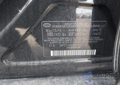 2013 Hyundai Sonata Se 2.0T из США, поврежденный, VIN 5NPEC4AB2DH528734